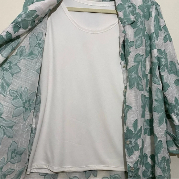 Alfred Dunner 2 Piece Green Flower Top Blouse 16 - Picture 8 of 9